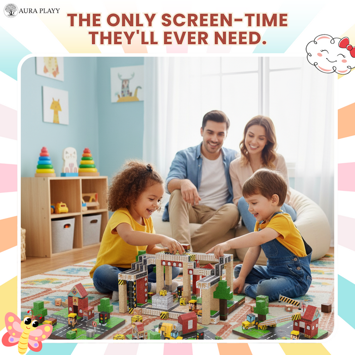 AURA PLAYY™ Magnetic Building Blocks for Kids – 100-Piece Construction World Set Strong Magnets • 3D Creative Play • STEM Learning • Open-Ended Building • Ages 3+