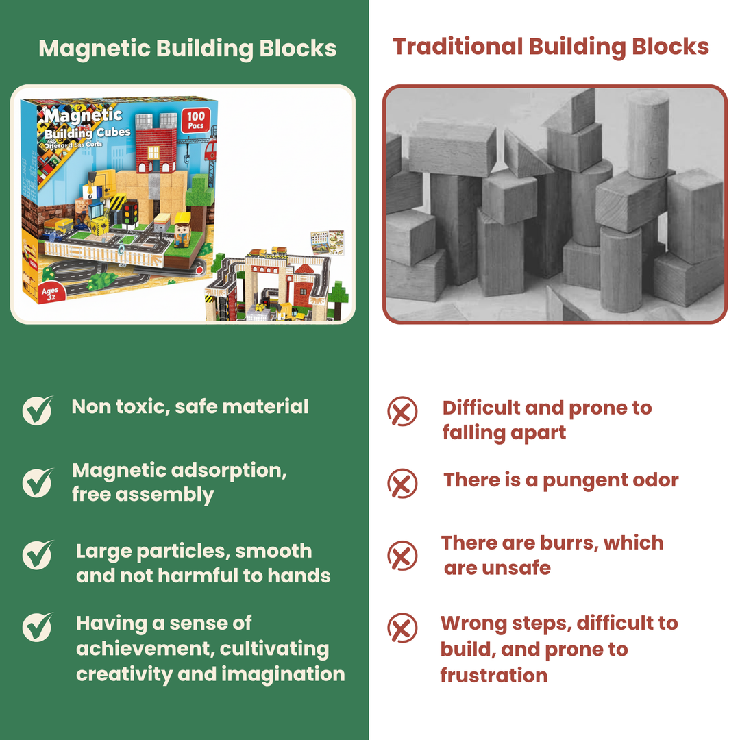 AURA PLAYY™ Magnetic Building Blocks for Kids – 100-Piece Construction World Set Strong Magnets • 3D Creative Play • STEM Learning • Open-Ended Building • Ages 3+