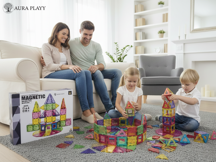 AURA PLAYY™ 100-Piece Magnetic Building Tiles Set