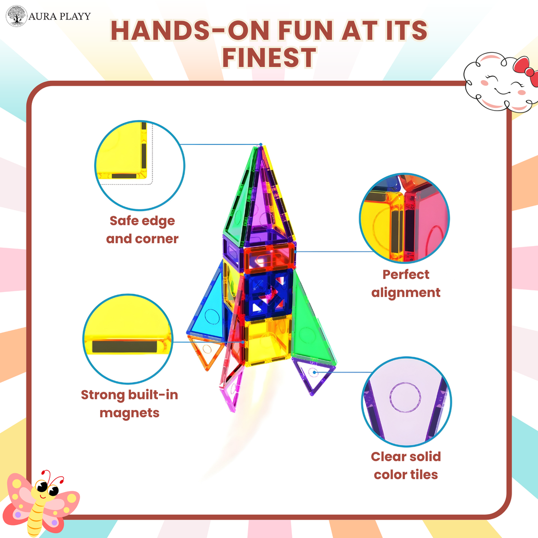 AURA PLAYY™ 100-Piece Magnetic Building Tiles Set