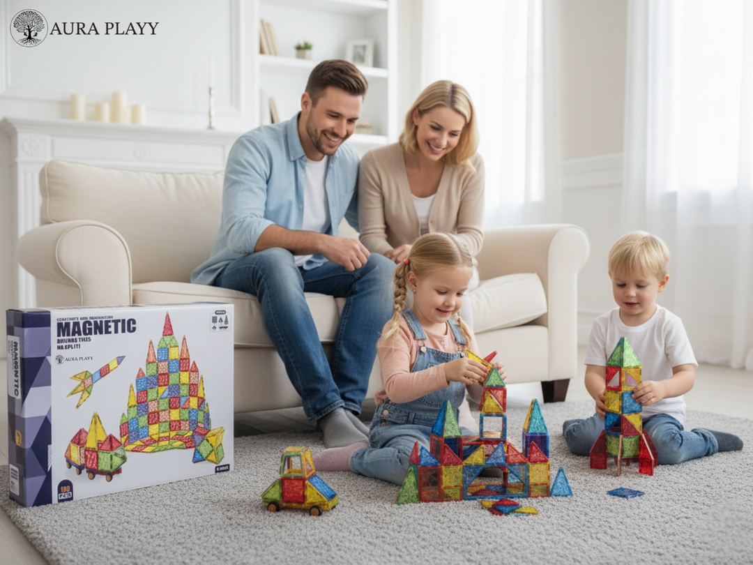 AURA PLAYY™ 100-Piece Magnetic Building Tiles Set