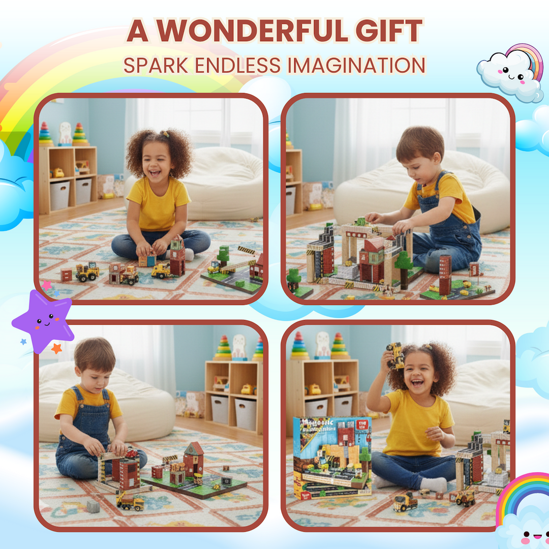 AURA PLAYY™ Magnetic Building Blocks for Kids – 100-Piece Construction World Set Strong Magnets • 3D Creative Play • STEM Learning • Open-Ended Building • Ages 3+