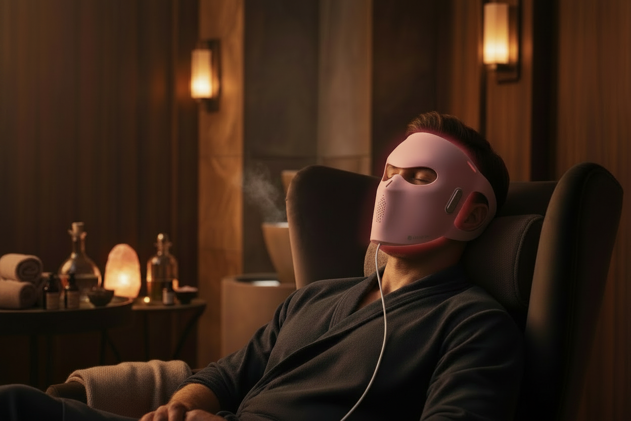 LED Mask cord from far side behind chin