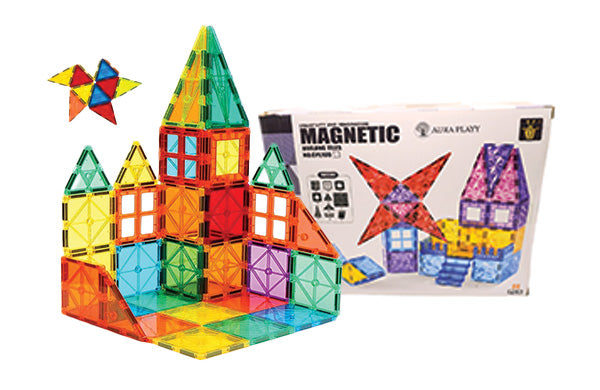 AURA PLAYY™ Magnetic Building Tiles – 55 Piece Starter Set | Strong Magnets, Colorful Translucent Blocks, STEM Learning, Creative Play for Kids Ages 3+